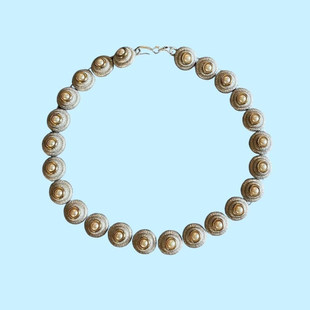 90s vintage / Monet silver & gold tone costume jewelry choker collar necklace